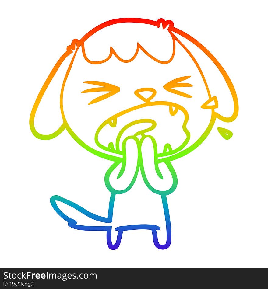 rainbow gradient line drawing cute cartoon dog barking