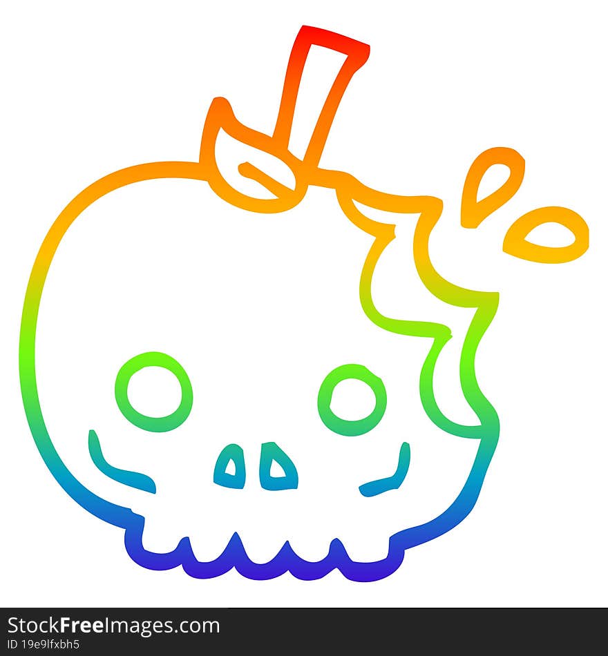 rainbow gradient line drawing of a cartoon red poison apple