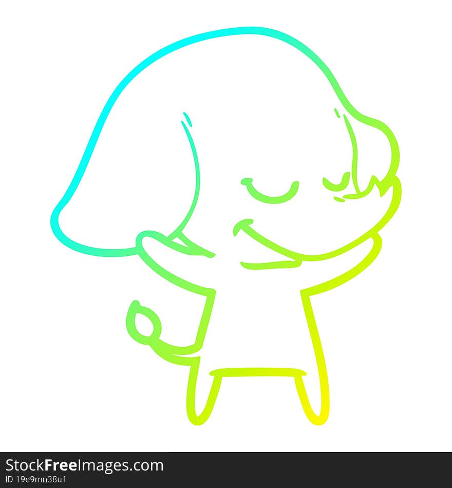 cold gradient line drawing cartoon smiling elephant