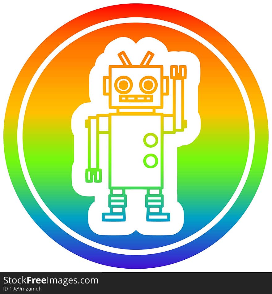 dancing robot circular icon with rainbow gradient finish. dancing robot circular icon with rainbow gradient finish