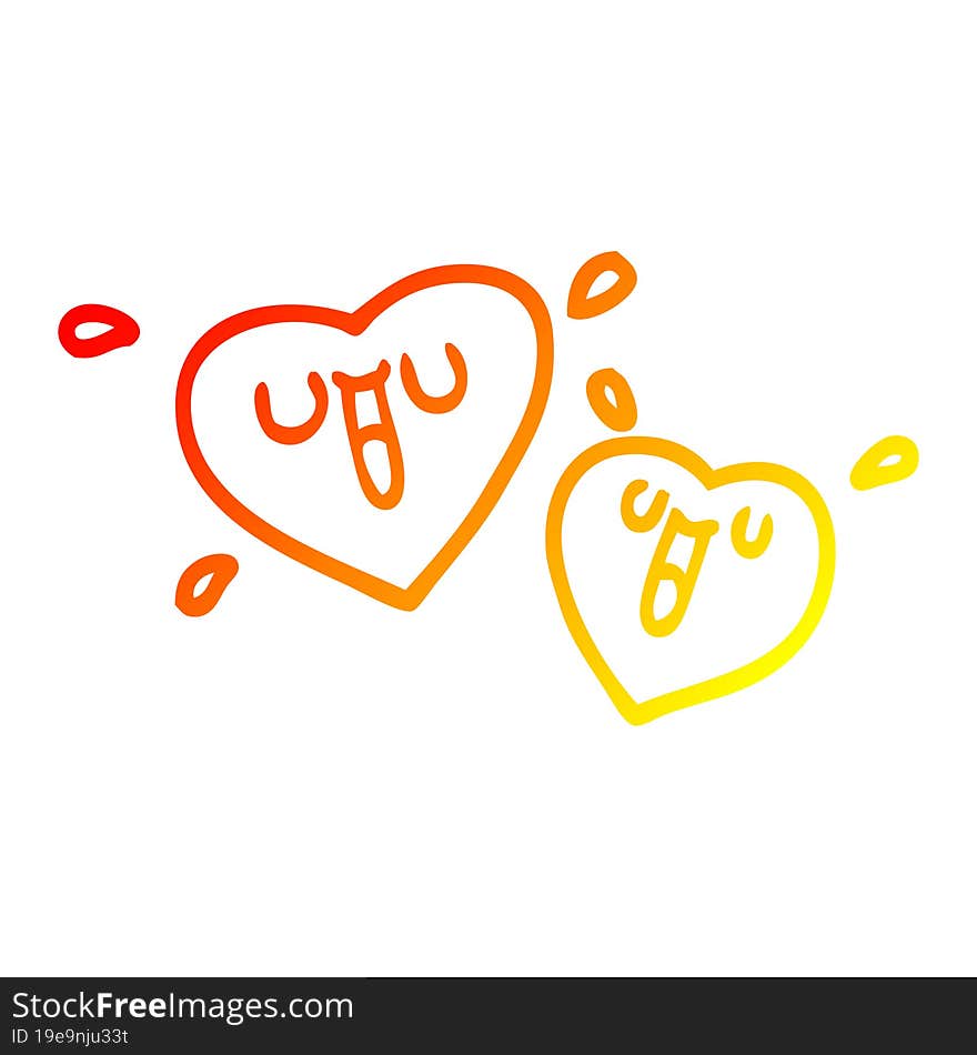 warm gradient line drawing of a happy cartoon hearts