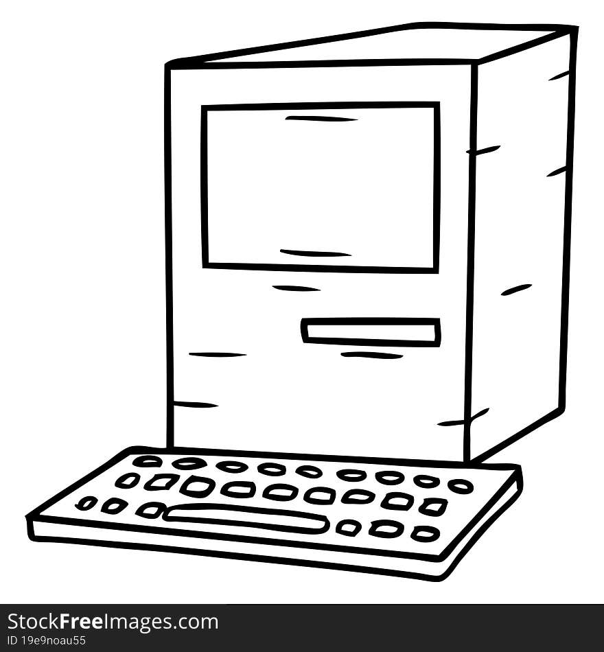 Line Drawing Doodle Of A Computer And Keyboard