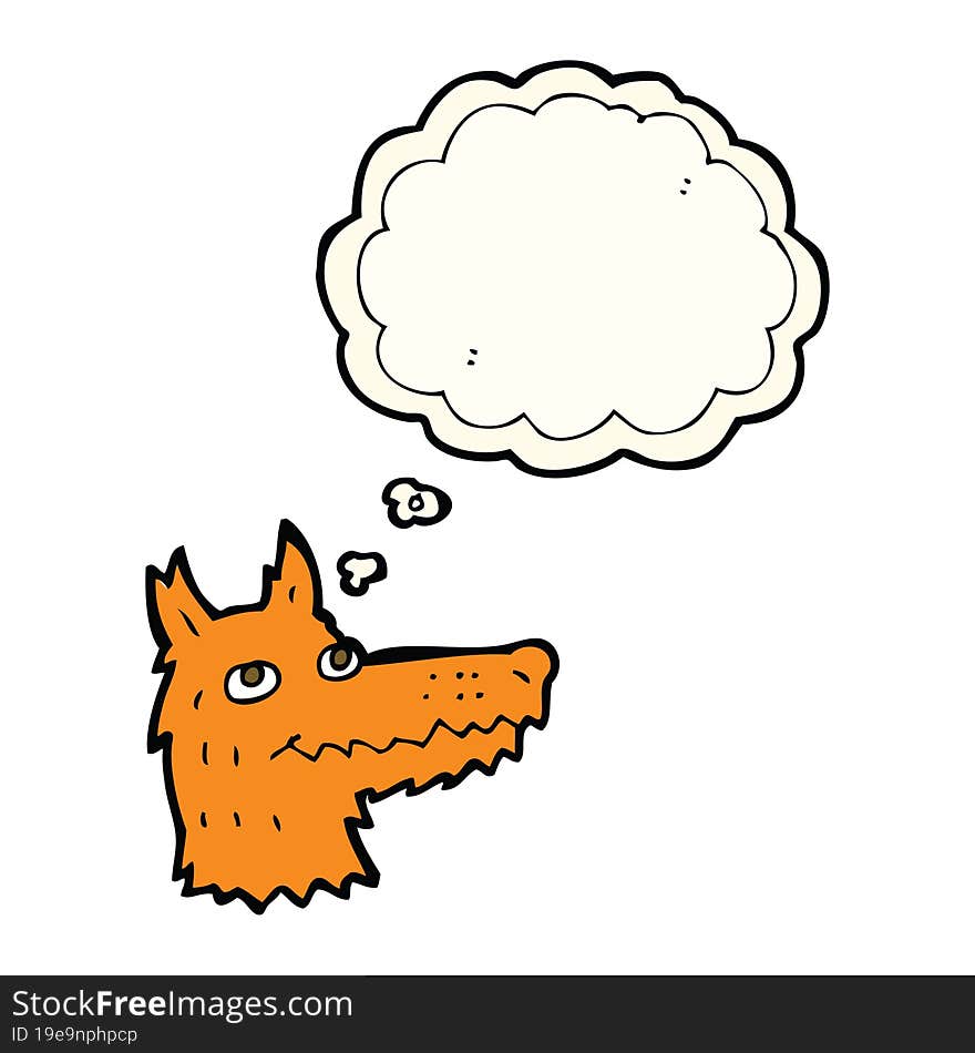 cartoon fox head with thought bubble