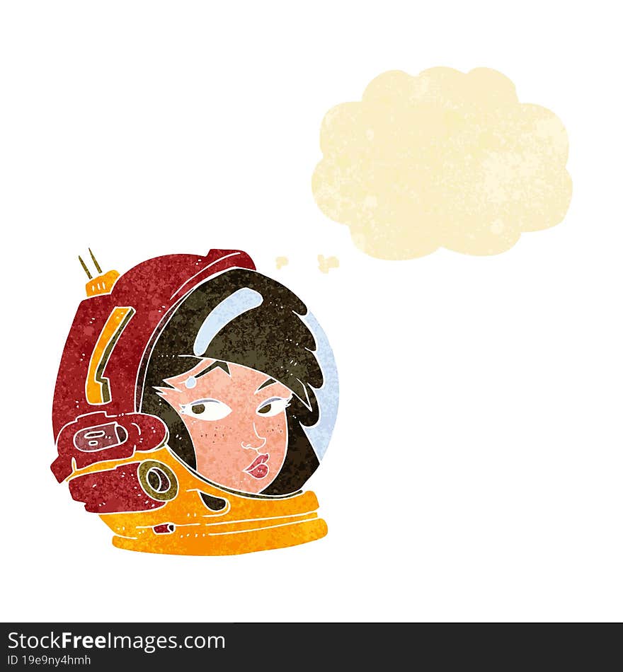 cartoon female astronaut with thought bubble