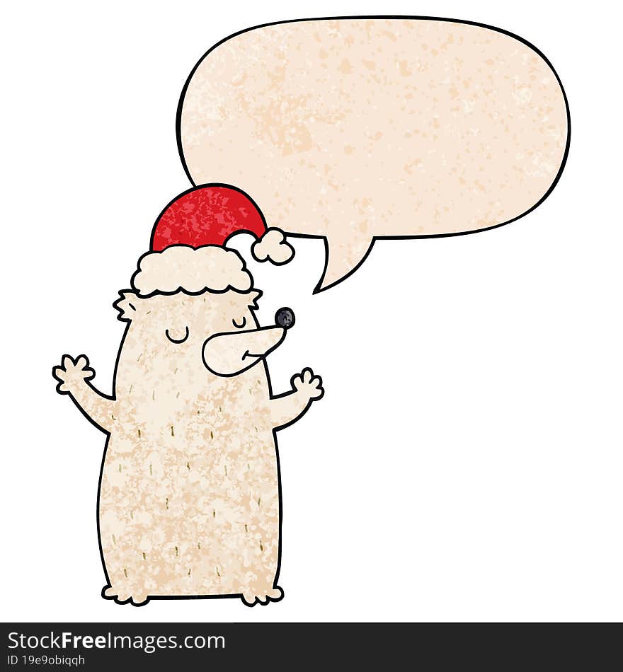 cute cartoon christmas bear and speech bubble in retro texture style