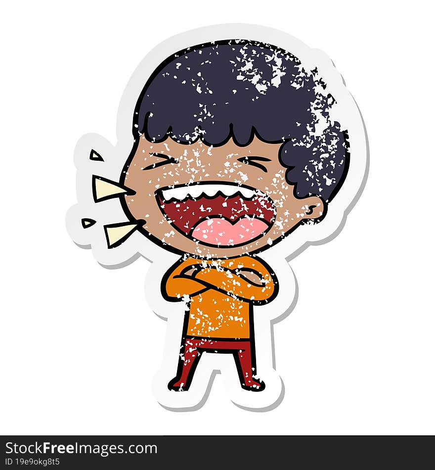 Distressed Sticker Of A Cartoon Laughing Man