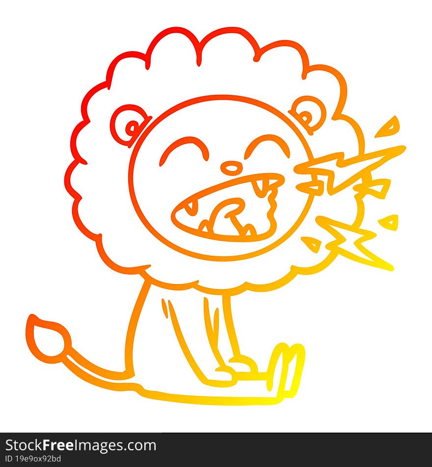 warm gradient line drawing cartoon roaring lion