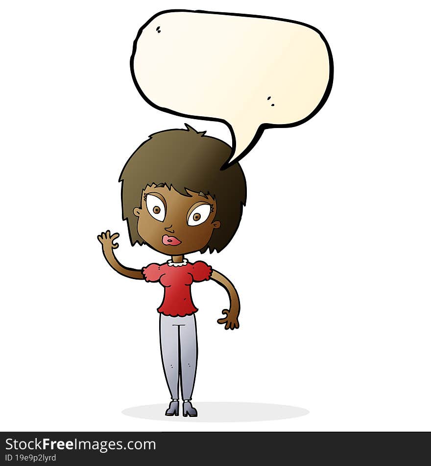 cartoon pretty girl with speech bubble