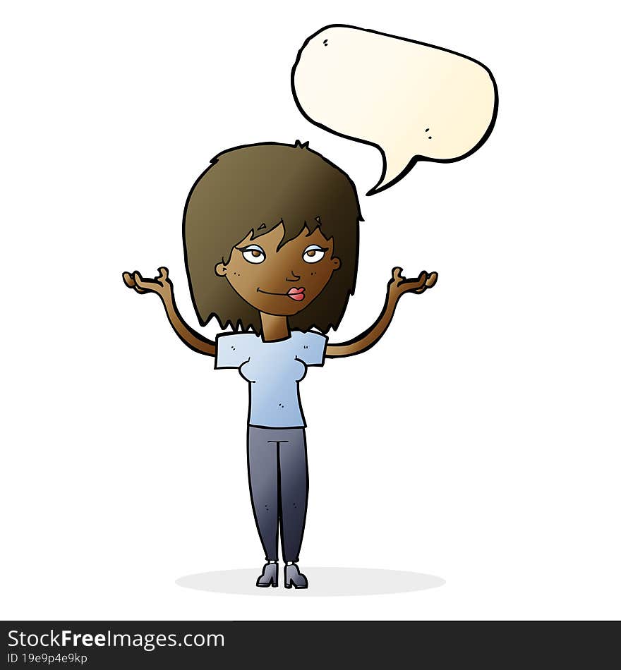 cartoon woman shrugging with speech bubble