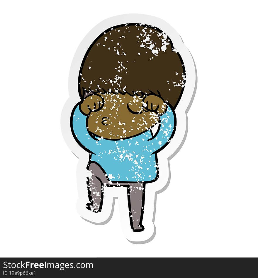 distressed sticker of a cartoon calm boy