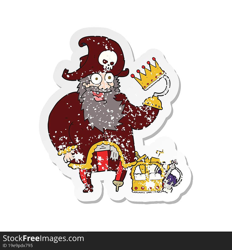 retro distressed sticker of a cartoon pirate captain