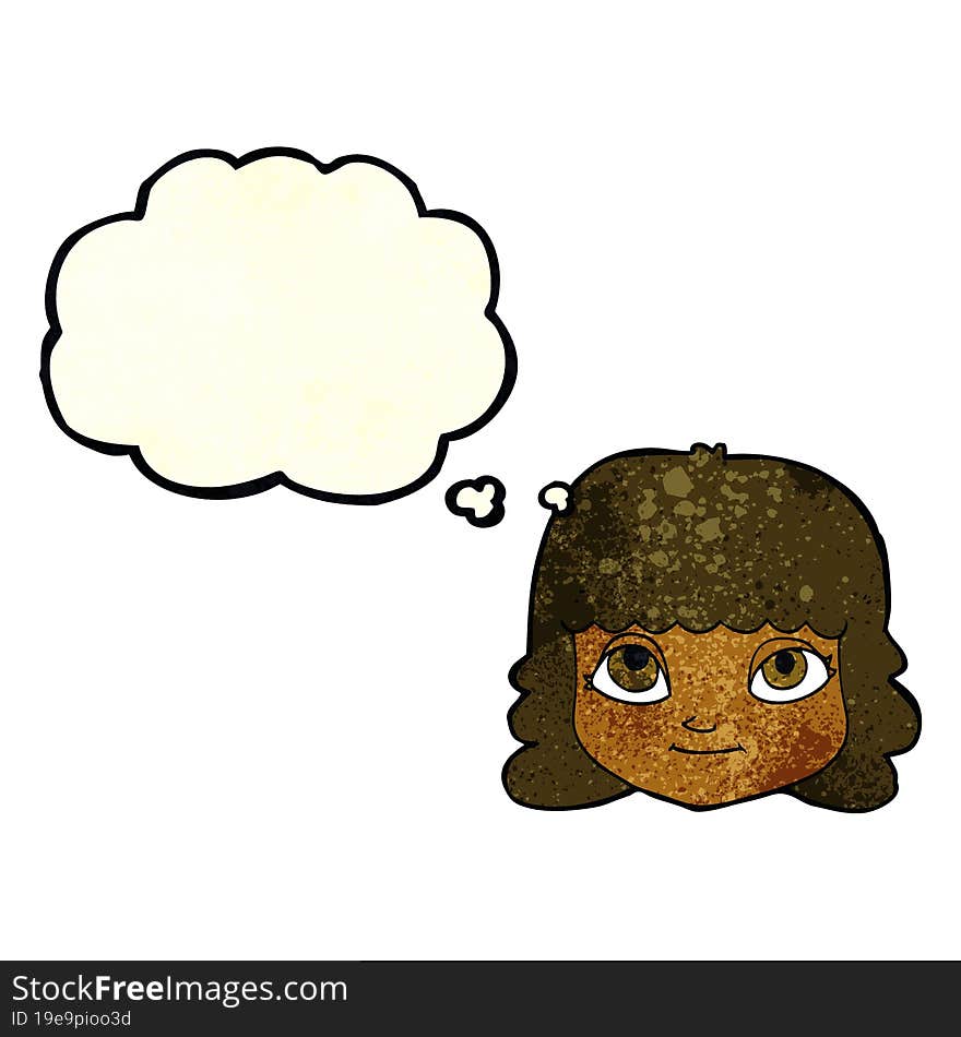 Cartoon Happy Female Face With Thought Bubble