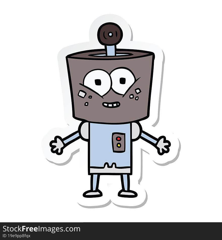 sticker of a happy cartoon robot