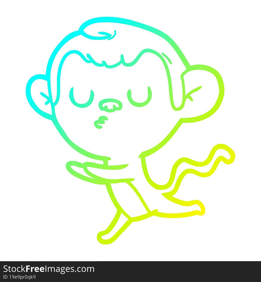 cold gradient line drawing of a cartoon monkey