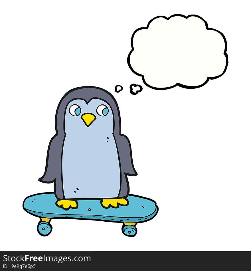 Thought Bubble Cartoon Penguin Riding Skateboard