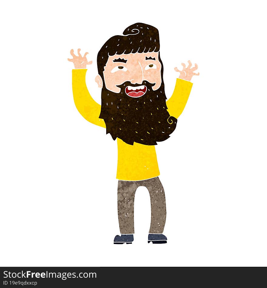 cartoon happy bearded man waving arms