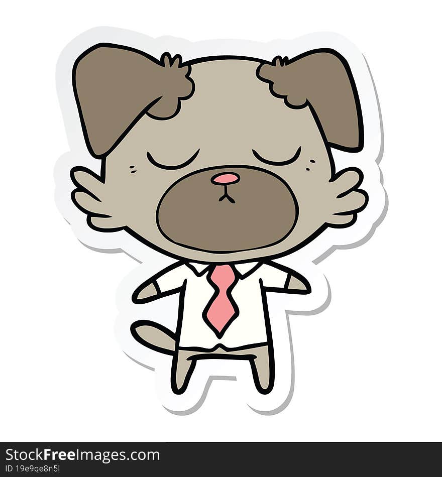 sticker of a cute cartoon dog wearing office shirt