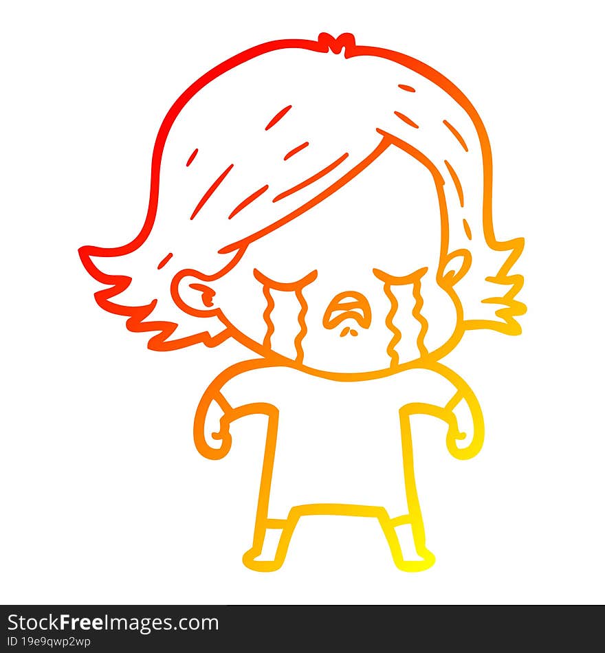 warm gradient line drawing of a cartoon girl crying