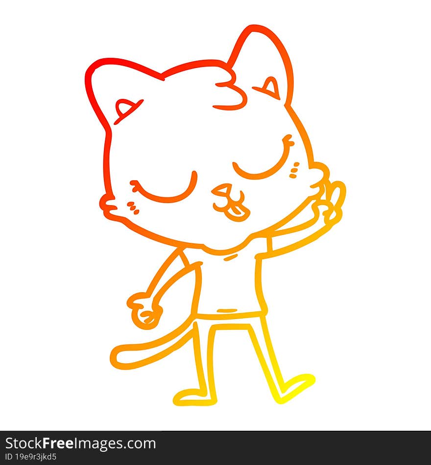 warm gradient line drawing cartoon cat