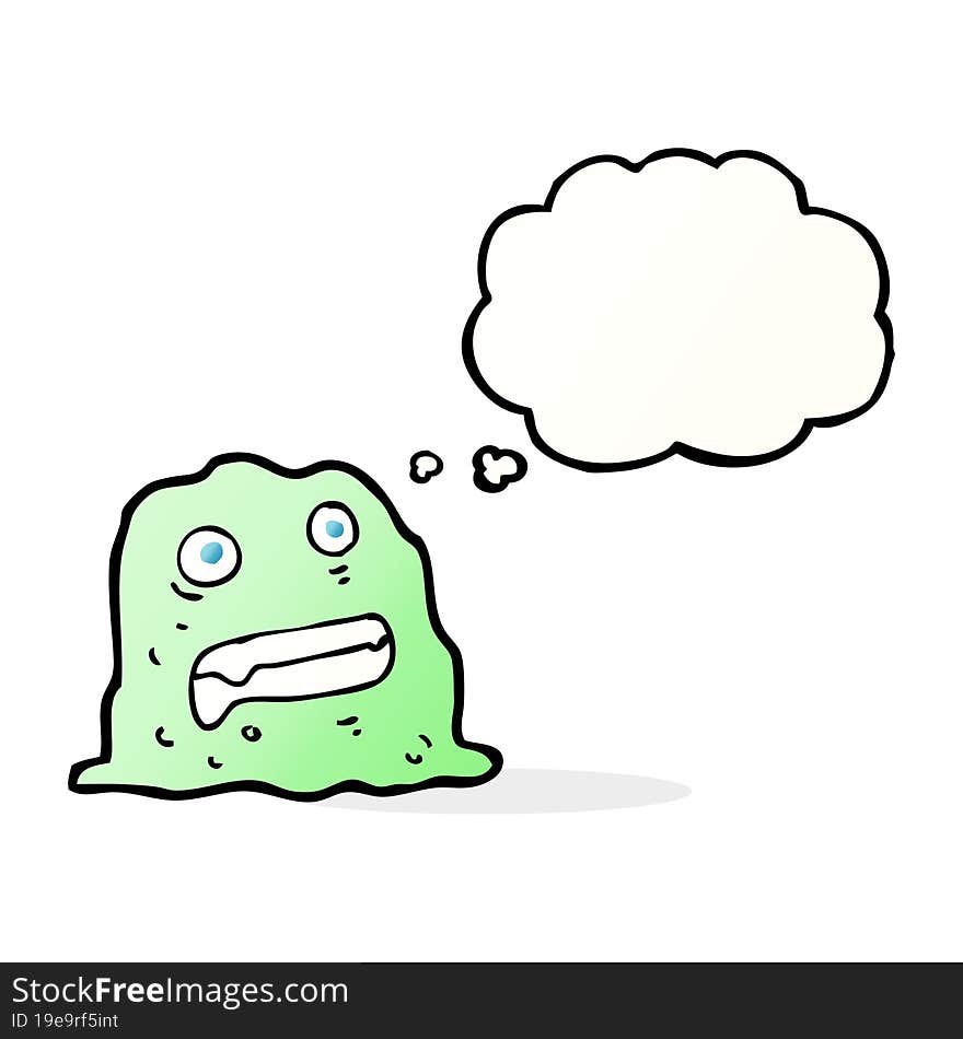 cartoon slime creature with thought bubble