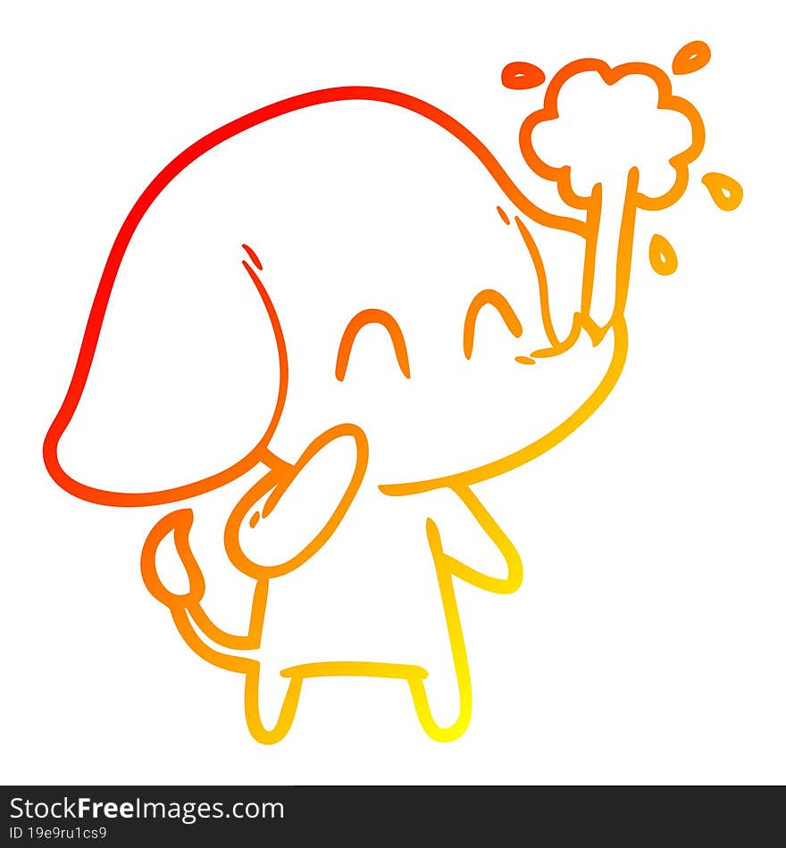 warm gradient line drawing cute cartoon elephant spouting water