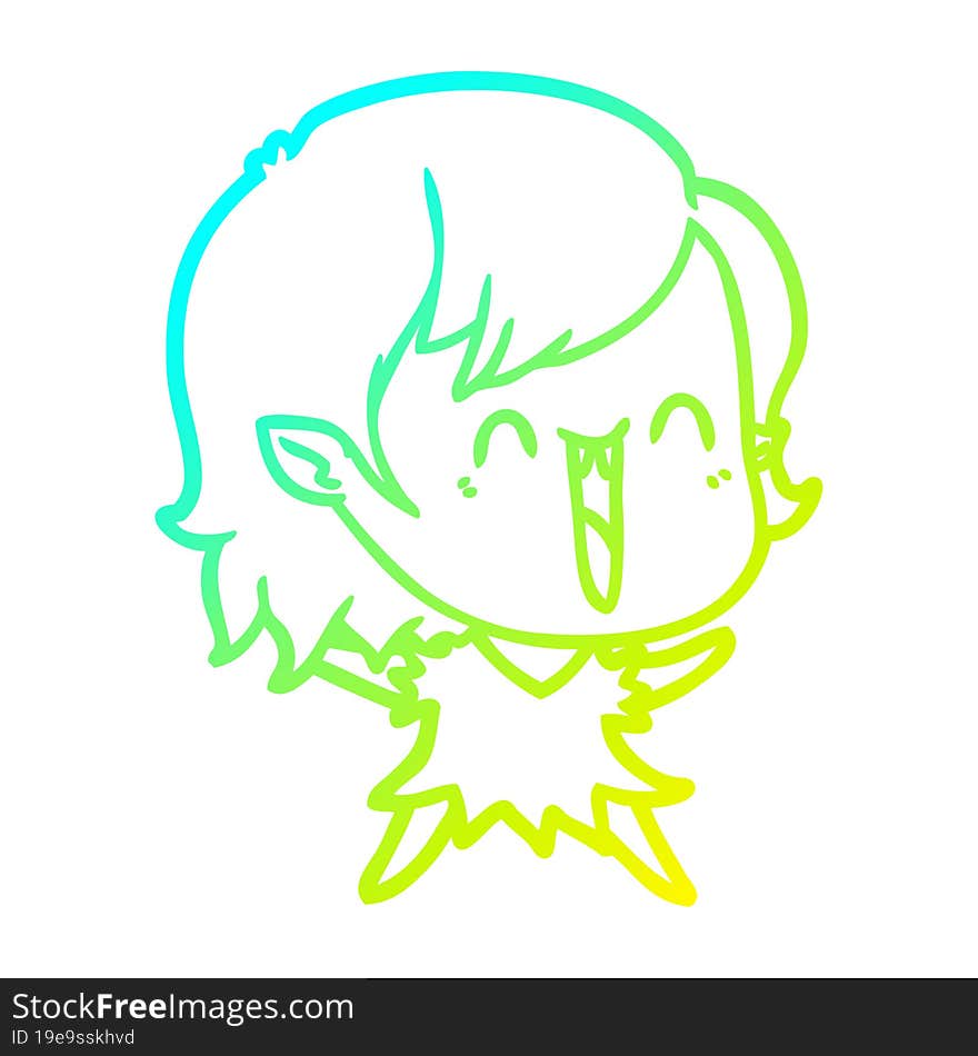 Cold Gradient Line Drawing Cute Cartoon Happy Vampire Girl