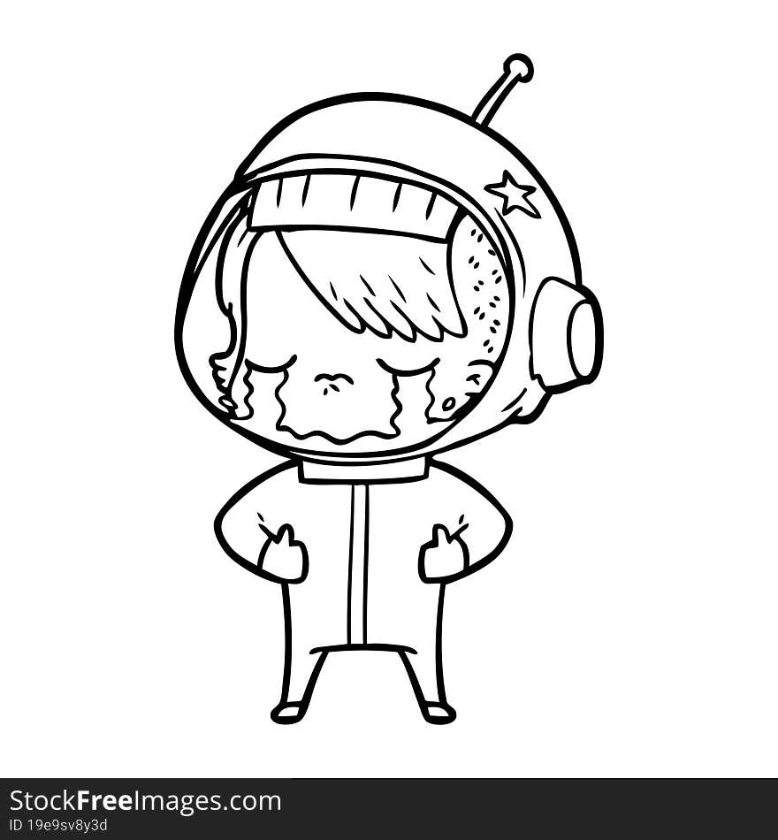 cartoon crying astronaut girl. cartoon crying astronaut girl