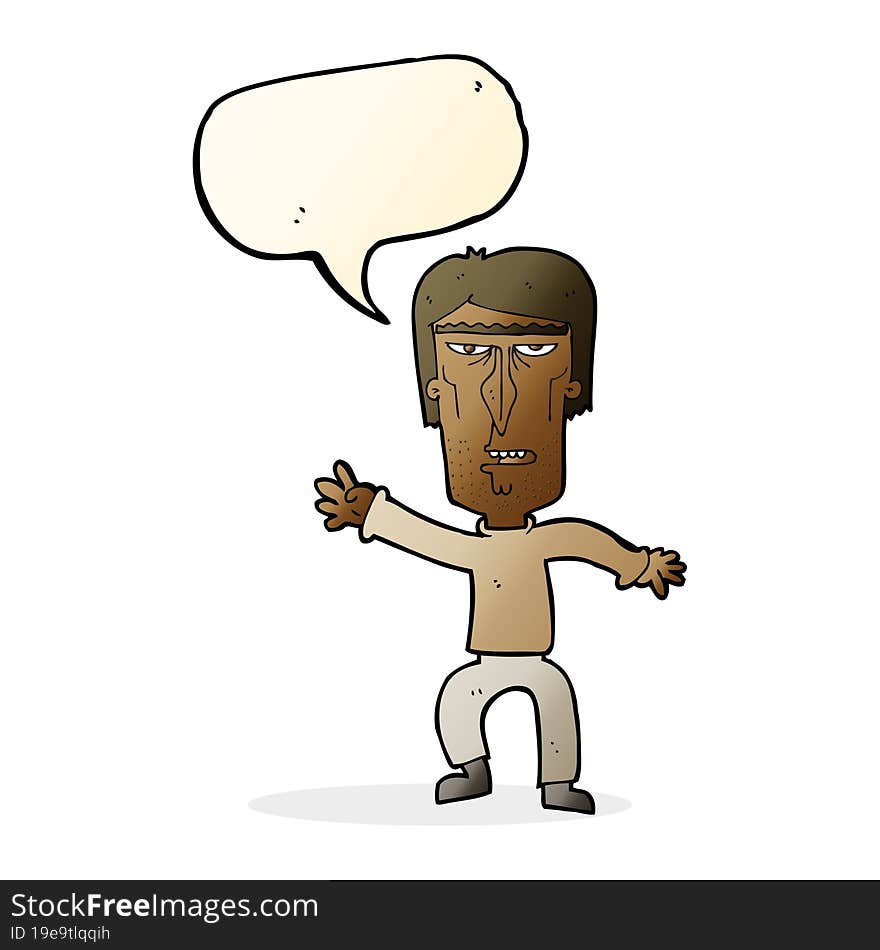 cartoon angry man waving warning with speech bubble