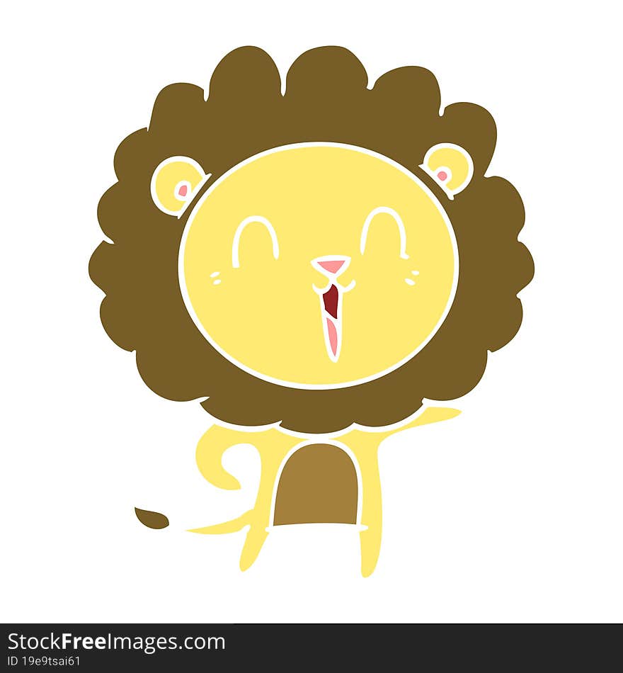 laughing lion flat color style cartoon