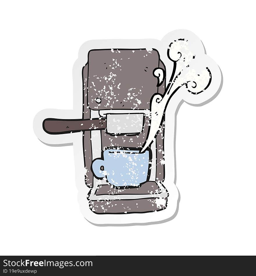 retro distressed sticker of a cartoon espresso maker