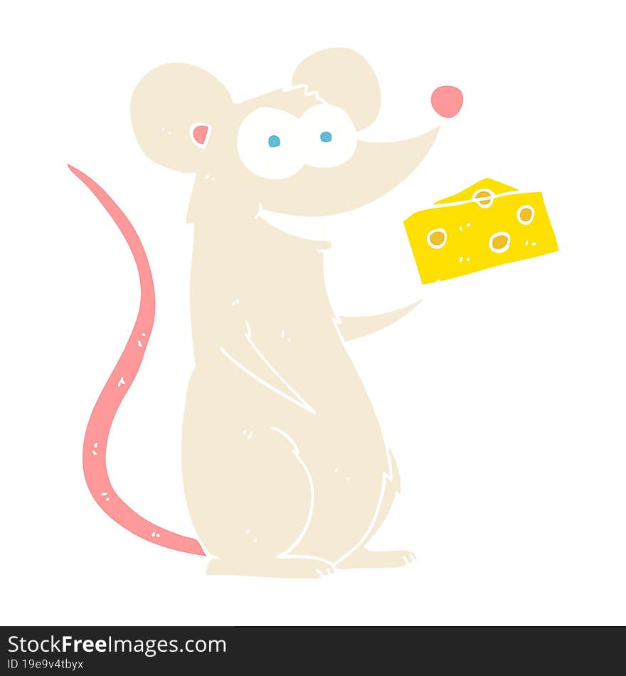 Flat Color Illustration Of A Cartoon Mouse With Cheese