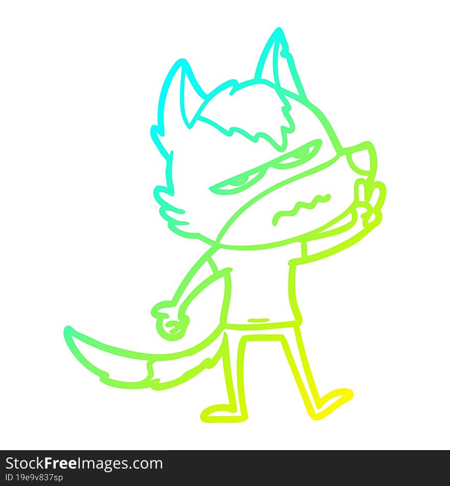 Cold Gradient Line Drawing Cartoon Annoyed Wolf