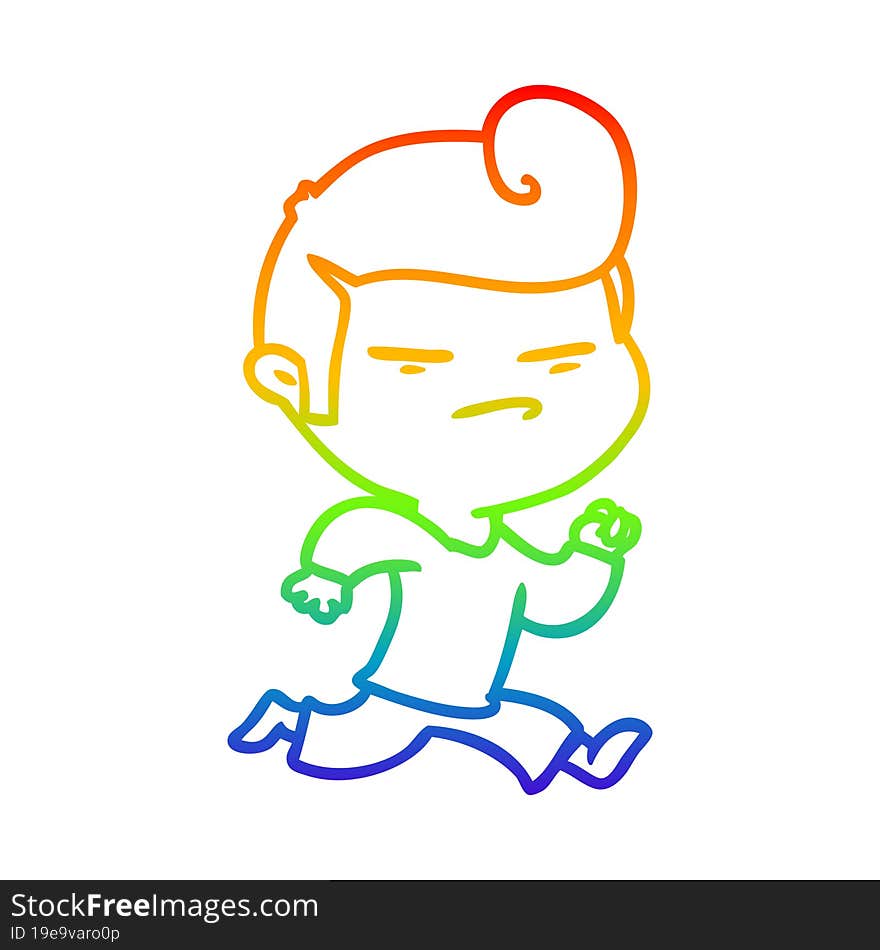 Rainbow Gradient Line Drawing Cartoon Cool Guy With Fashion Hair Cut