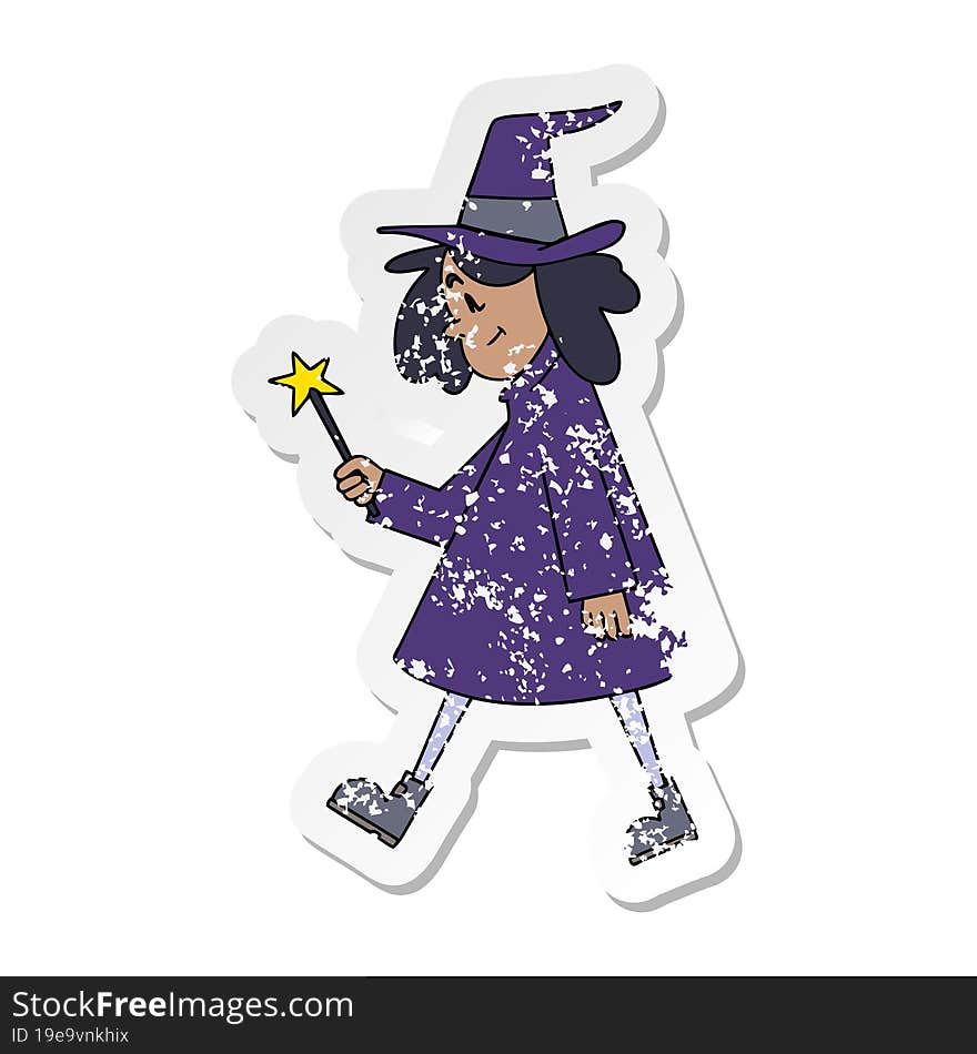 Distressed Sticker Of A Quirky Hand Drawn Cartoon Witch