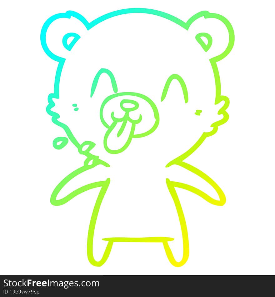 cold gradient line drawing of a rude cartoon polar bear sticking out tongue