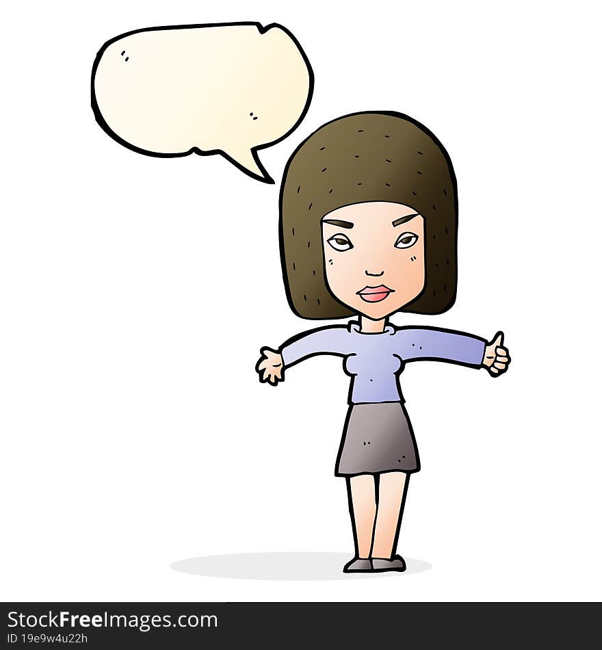 cartoon woman giving thumbs up symbol with speech bubble