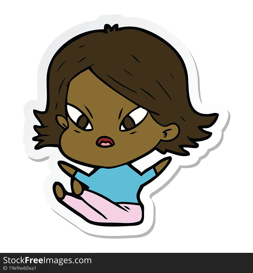 Sticker Of A Cartoon Stressed Woman