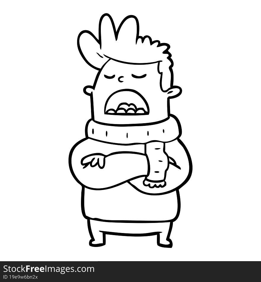 line drawing of a obnoxious man in winter clothes. line drawing of a obnoxious man in winter clothes