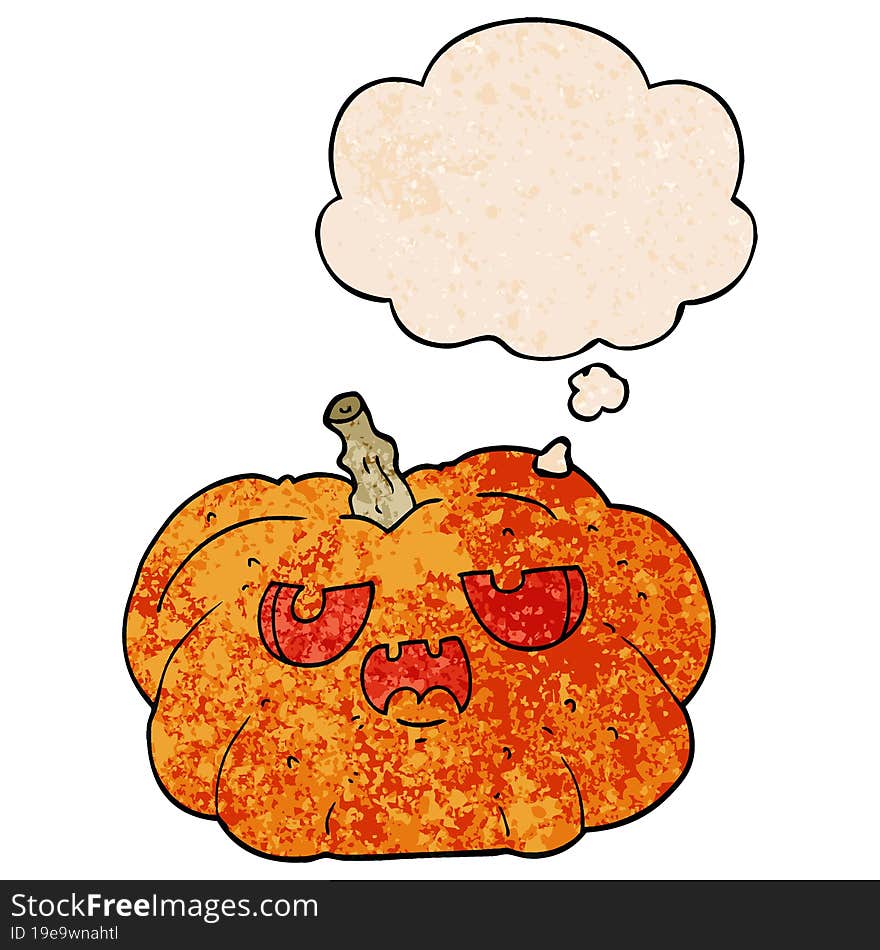 cartoon pumpkin with thought bubble in grunge texture style. cartoon pumpkin with thought bubble in grunge texture style