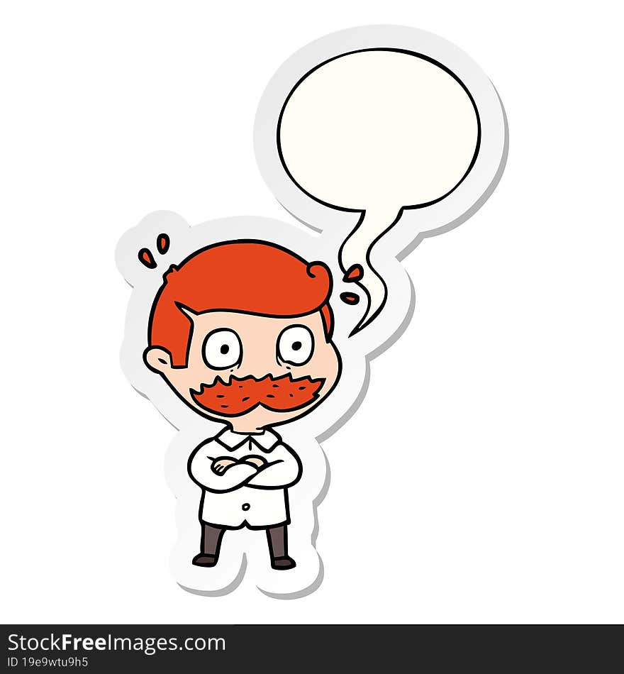 Cartoon Man And Mustache Shocked And Speech Bubble Sticker