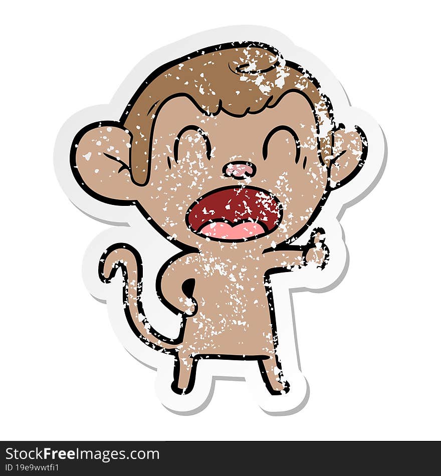 Distressed Sticker Of A Yawning Cartoon Monkey