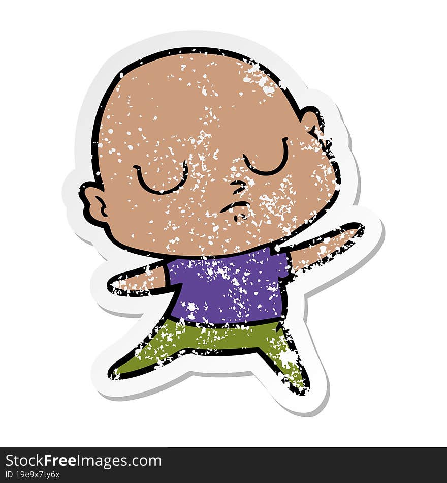 distressed sticker of a cartoon bald man