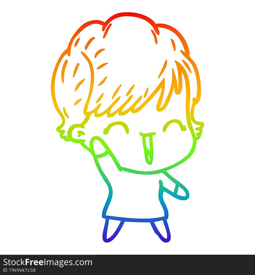 Rainbow Gradient Line Drawing Cartoon Laughing Woman