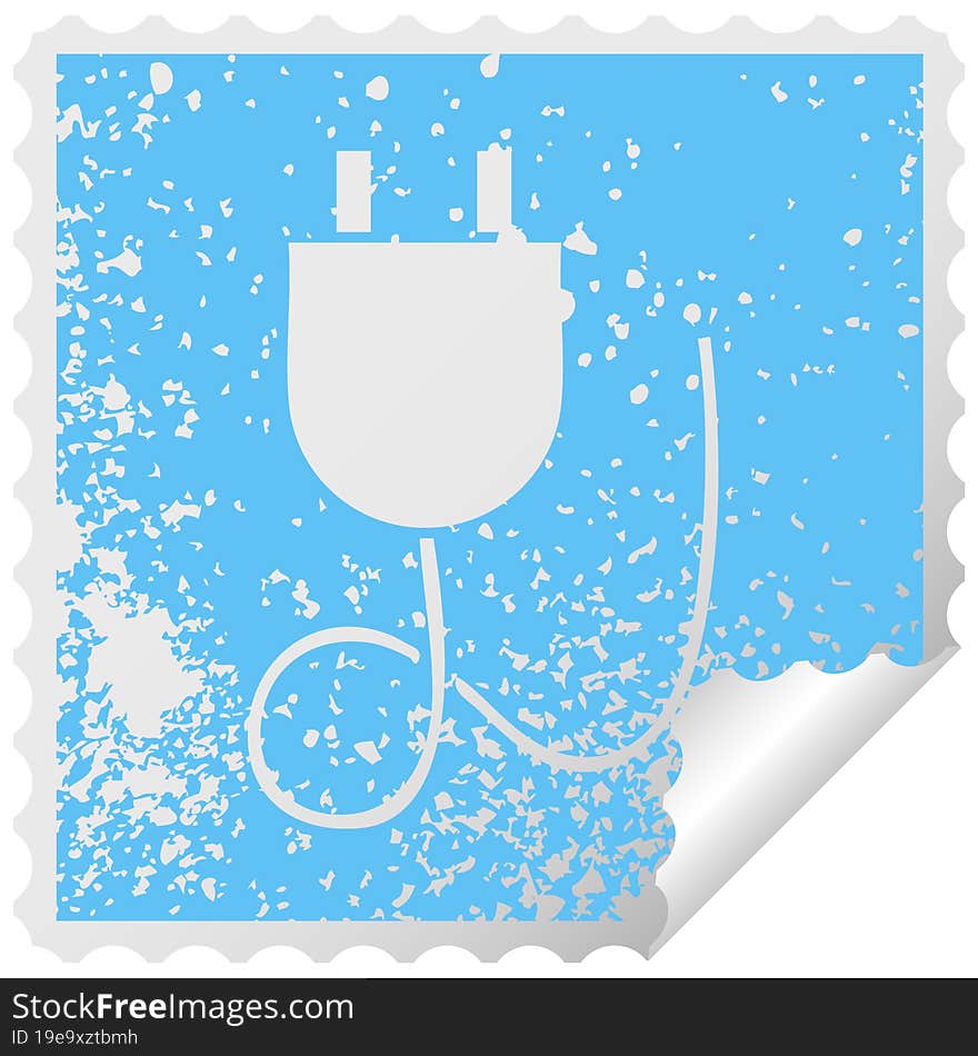 distressed square peeling sticker symbol of a electrical plug