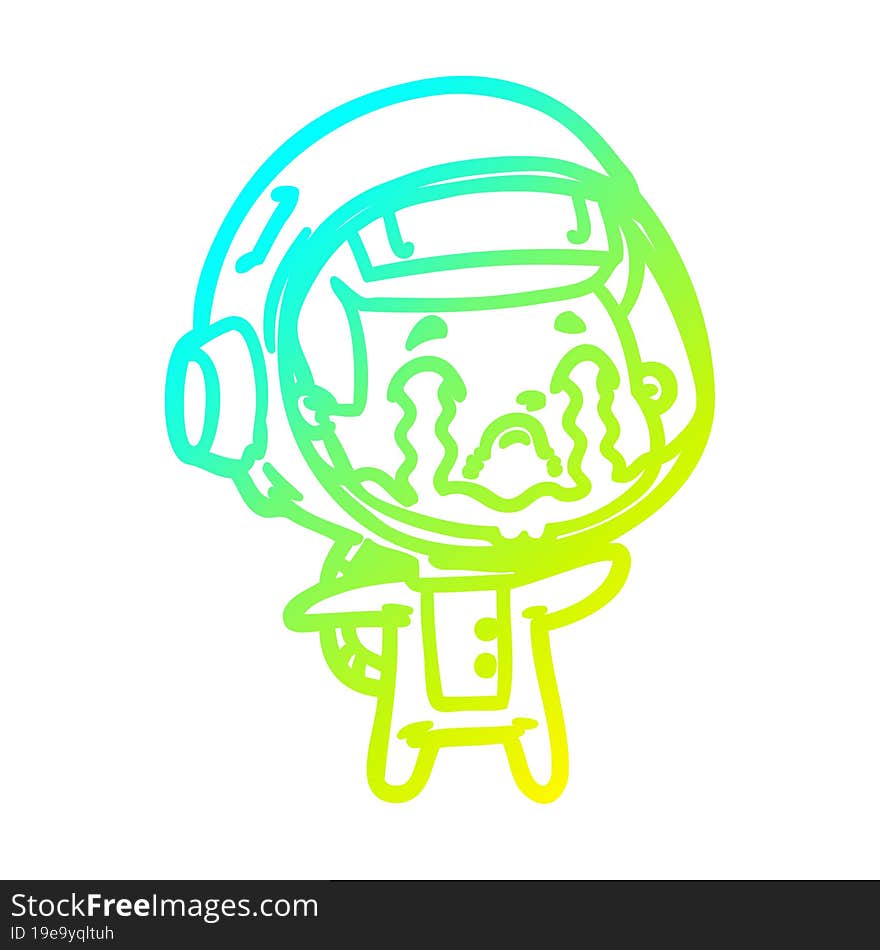 cold gradient line drawing cartoon crying astronaut