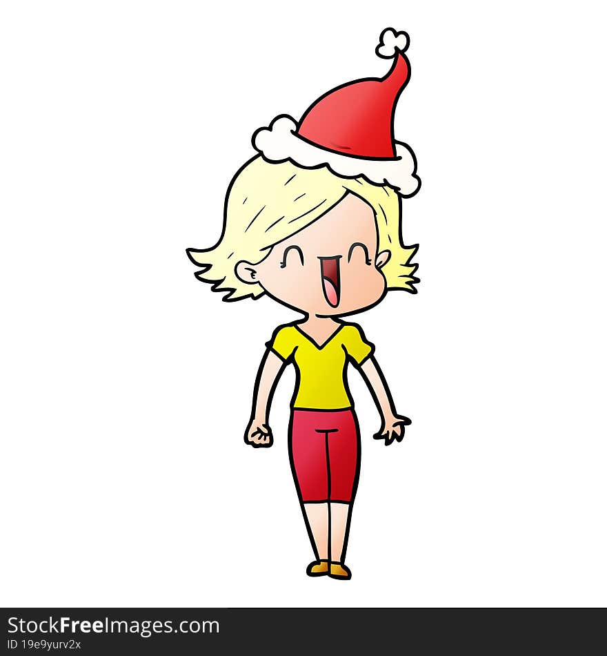 Gradient Cartoon Of A Happy Woman Wearing Santa Hat