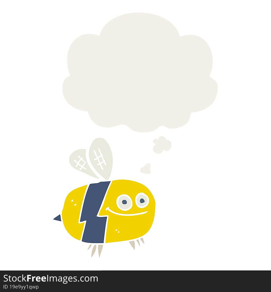 cartoon bee and thought bubble in retro style