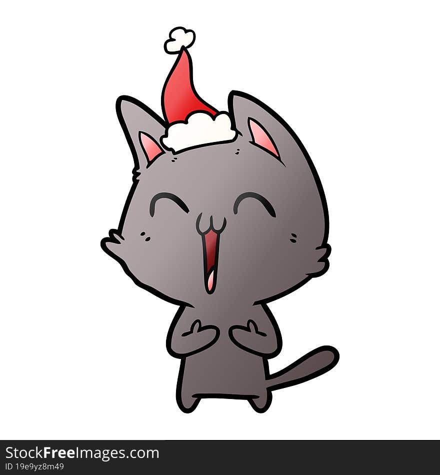 Happy Gradient Cartoon Of A Cat Wearing Santa Hat