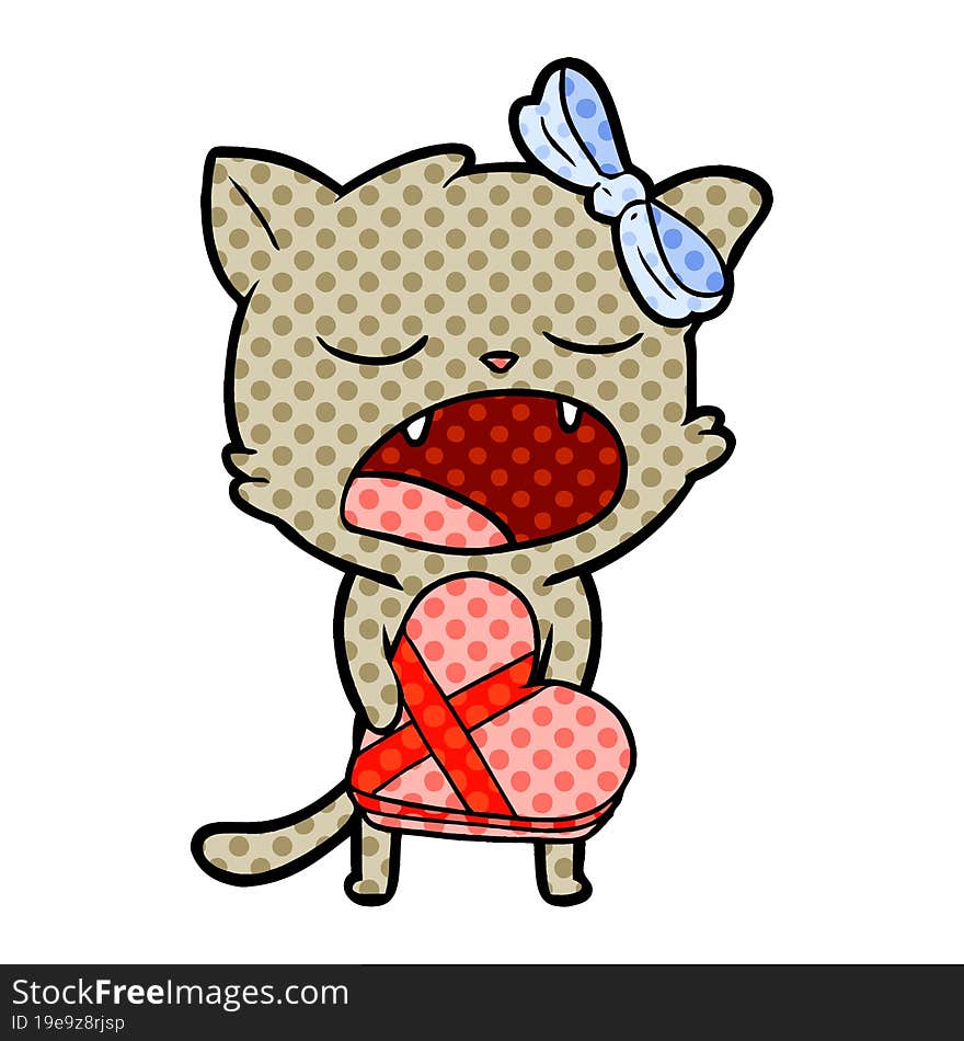 cartoon cat with valentines gift. cartoon cat with valentines gift