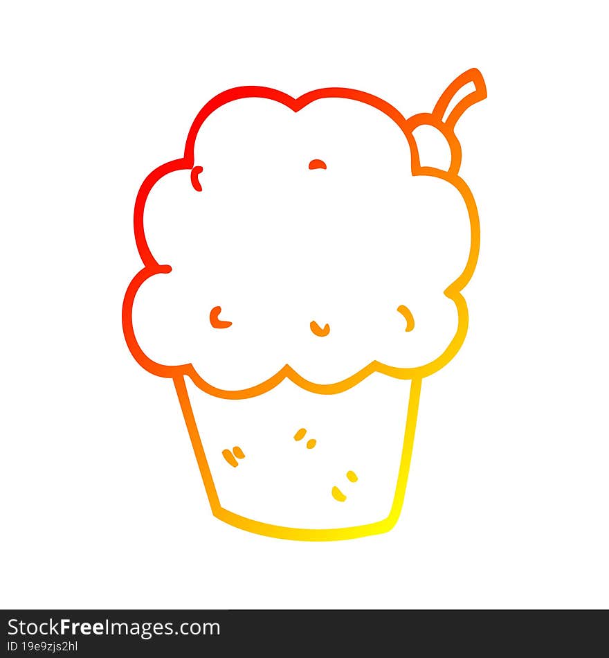 warm gradient line drawing of a cartoon cupcake